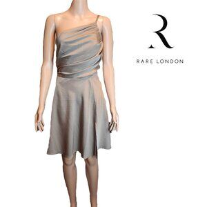 Rare London One Shoulder Satin Mini Dress NWT Brown Size 8